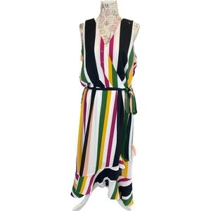NWT Lane Bryant Stripe Ruffle Multicolored Sleeveless Faux Wrap Maxi Dress Sz 18